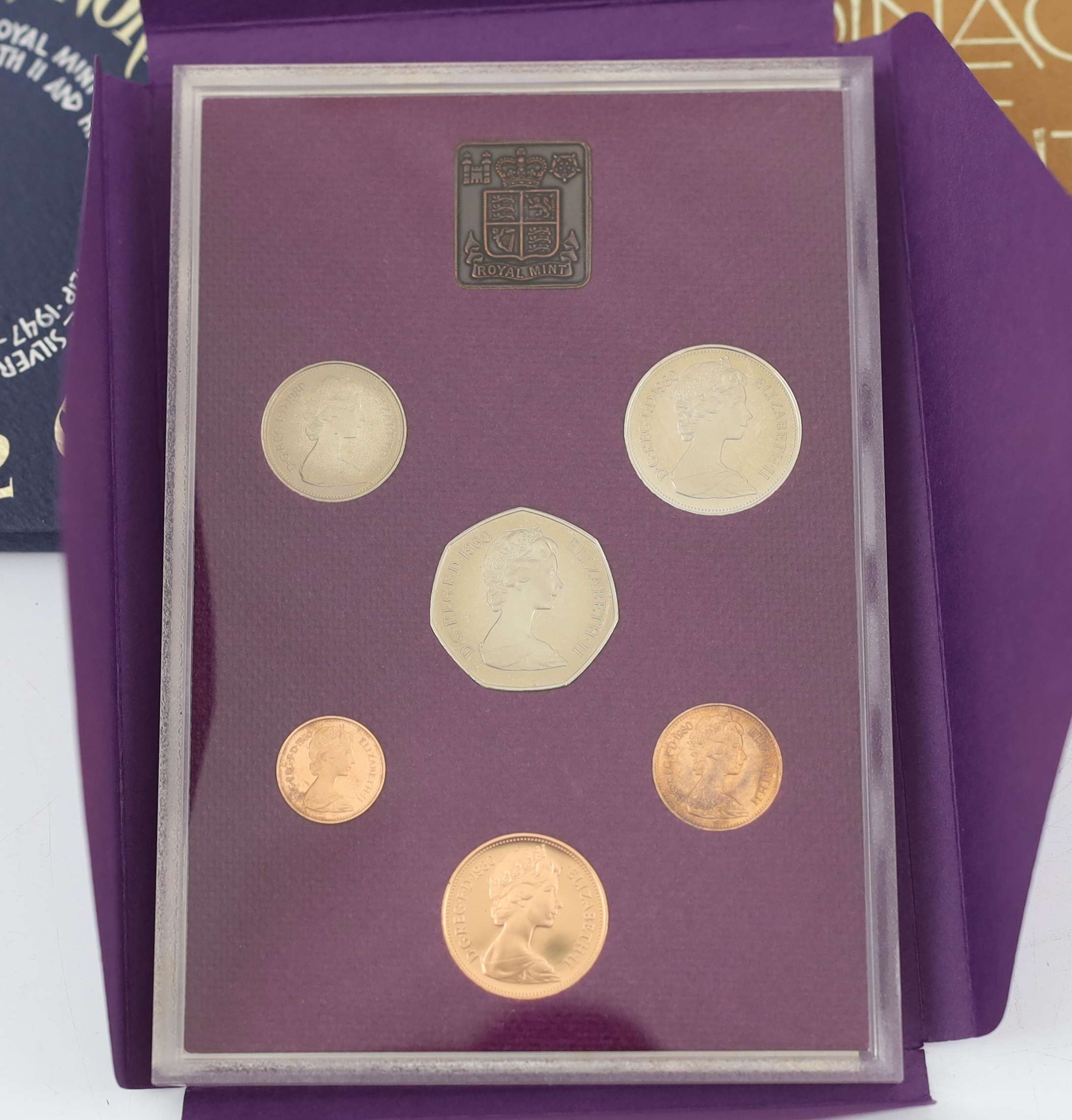Royal Mint, QEII coins, twelve GB proof coin year sets, 1970-1982